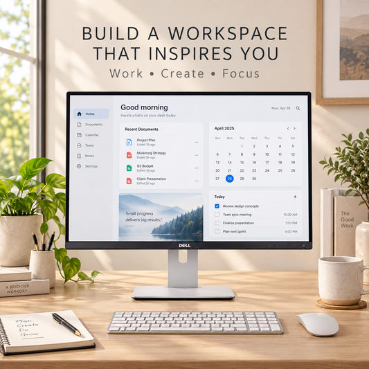 Dell UltraSharp monitor in a premium home office setup