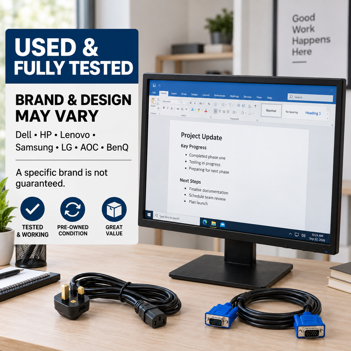 Used and tested monitor with brand and design variation notice