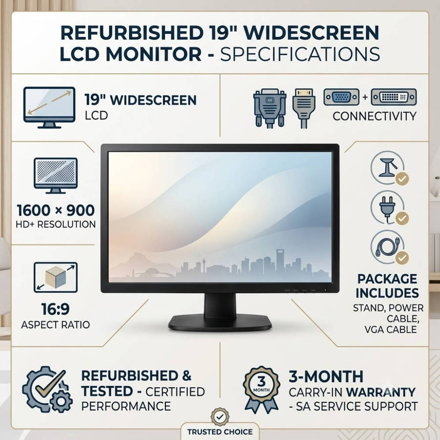 Pre-owned 19-inch LCD monitor connectivity and setup