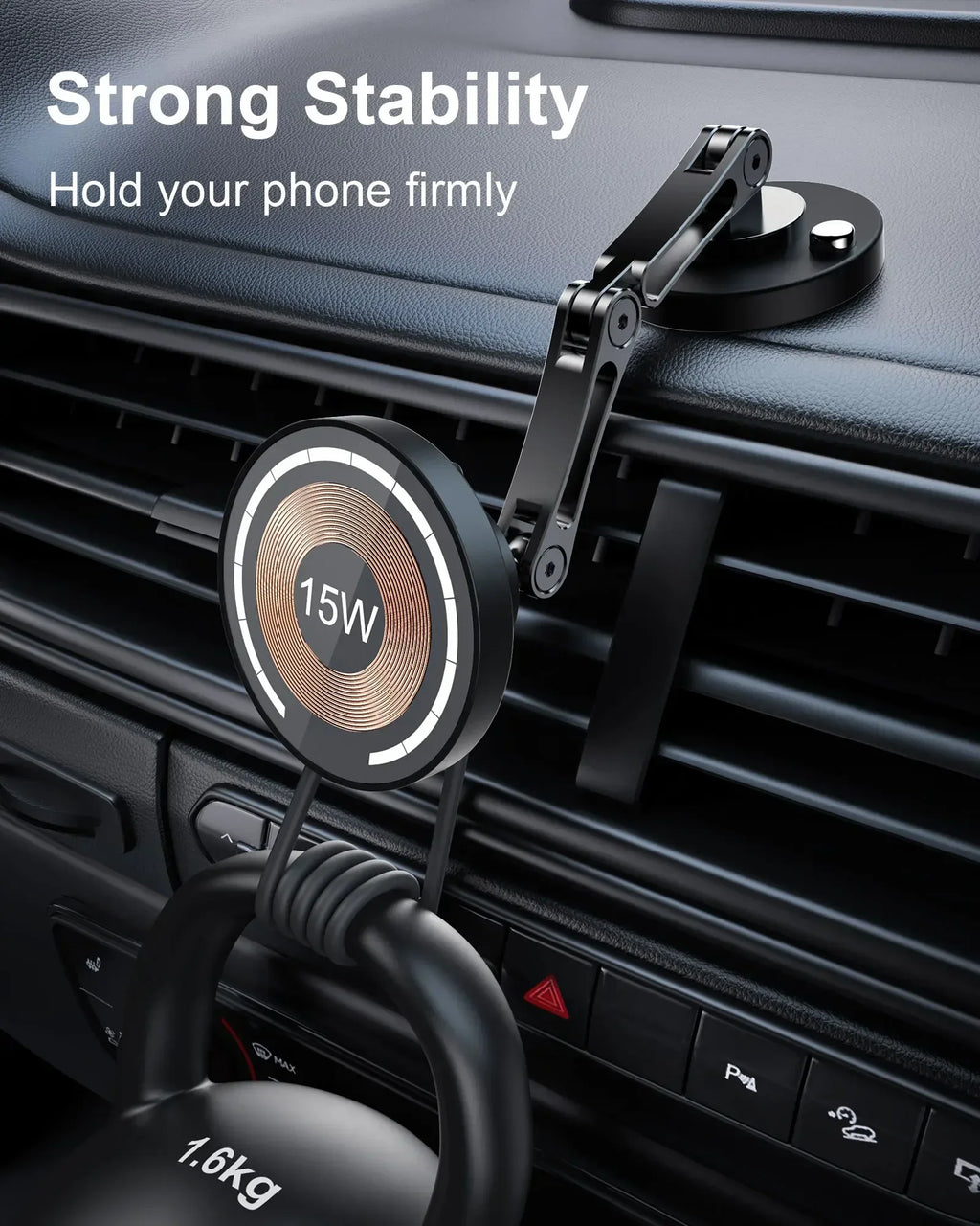 Magnetic Wireless Car Phone Mount – 15W Fast Charging & 360° Rotation