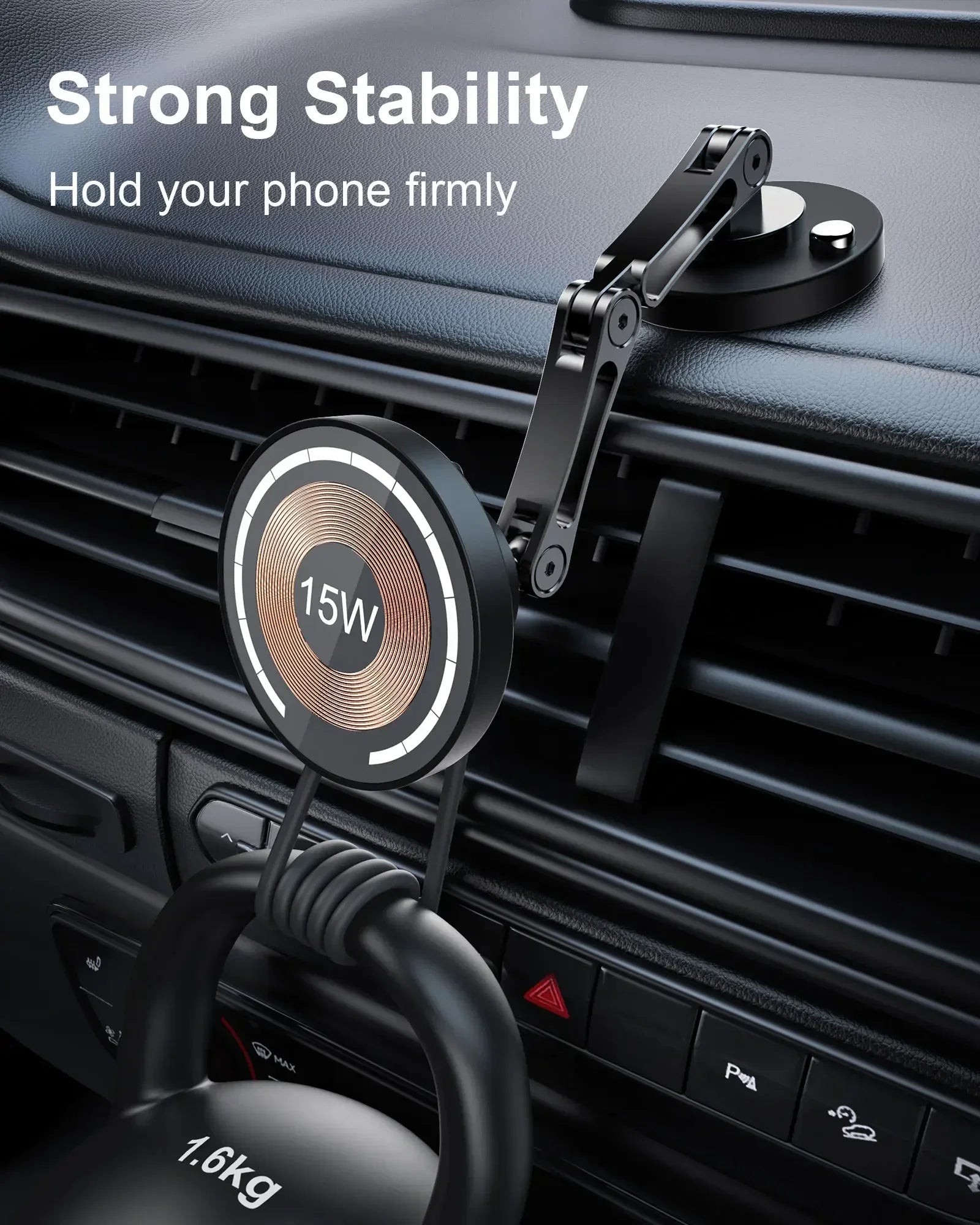 Magnetic Wireless Car Phone Mount – 15W Fast Charging & 360° Rotation