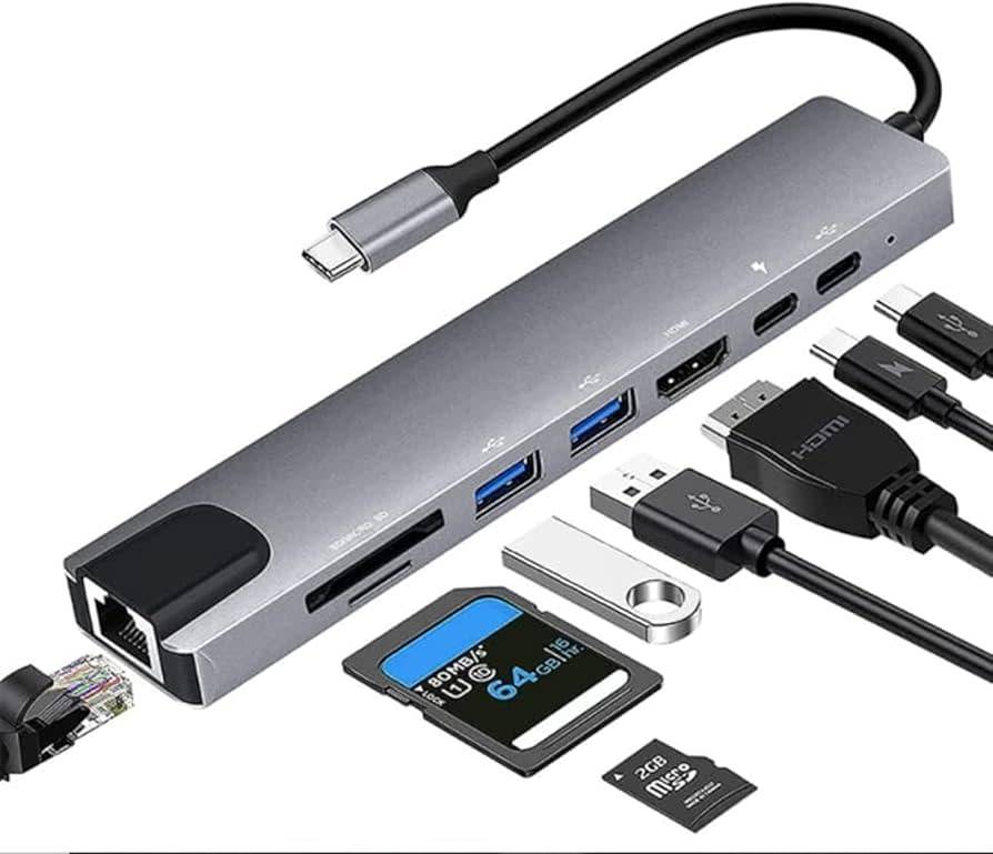 8 - in - 1 USB - C Hub Adapter – HDMI 4K, RJ45 Ethernet, SD/TF, PD Fast Charging - Leefair