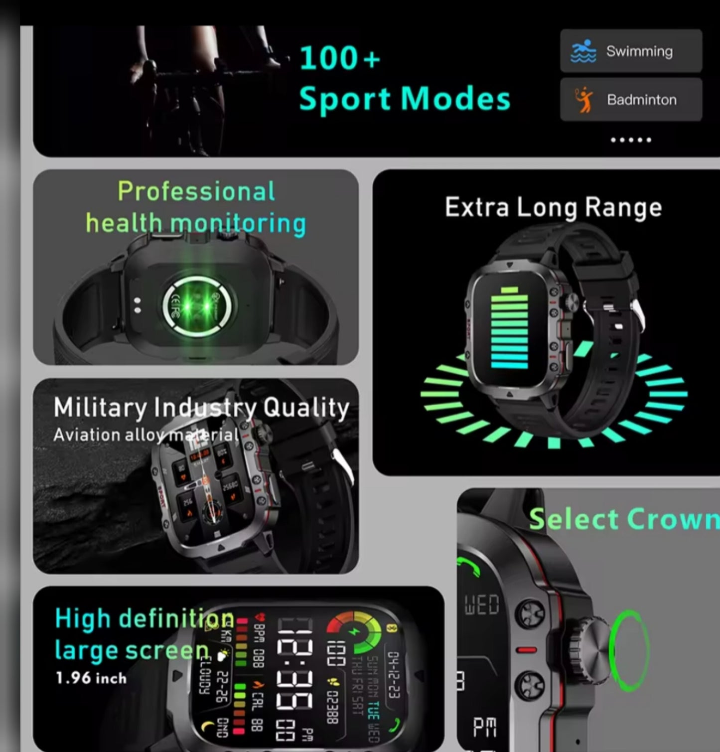 Waterproof Smart Fitness Watch with Heart Rate, Steps & Bluetooth Calling