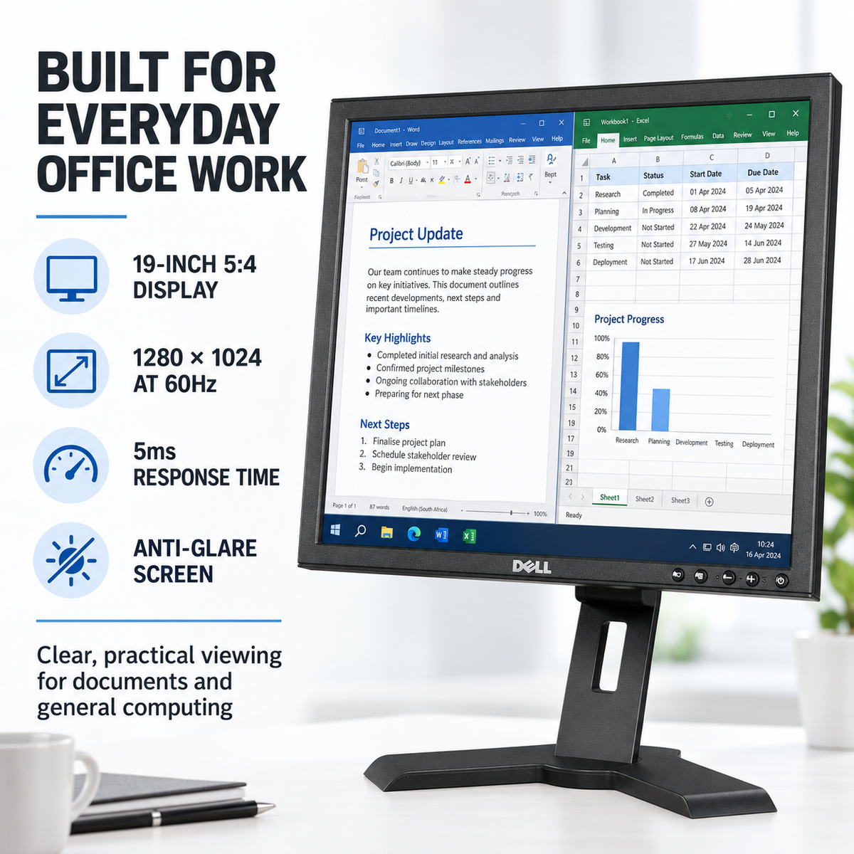 Dell 19-inch square monitor office-work features