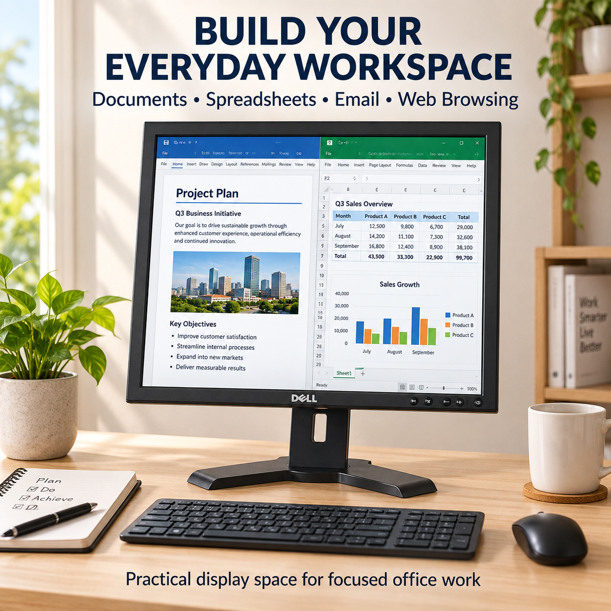 Dell 19-inch monitor in a productive home-office setup
