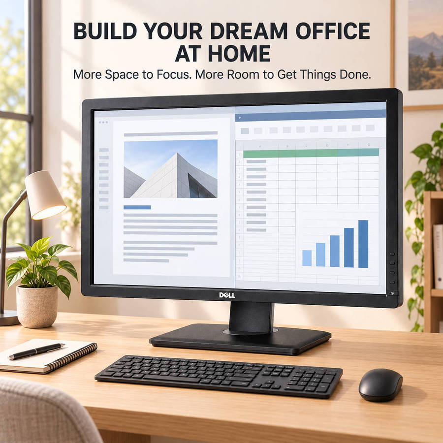 Dell 24-inch monitor in a professional home-office setup