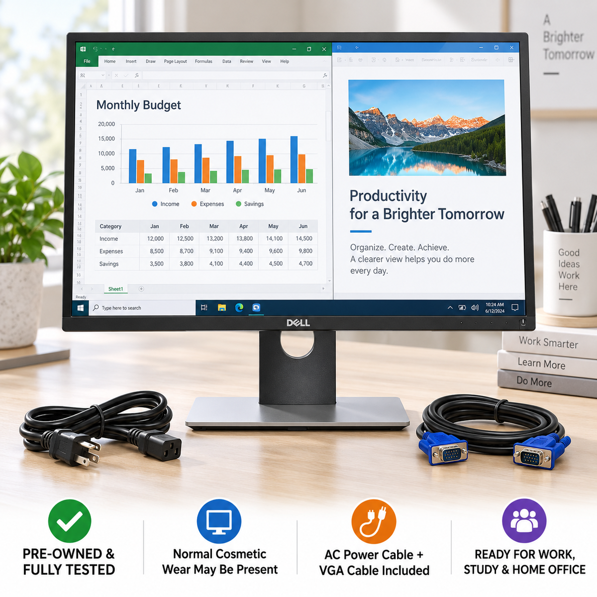 Pre-owned Dell monitor fully tested with power and VGA cables
