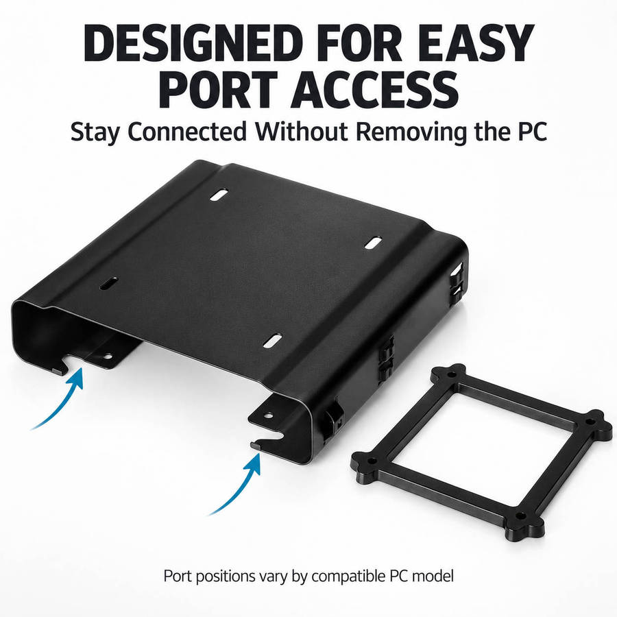HP Desktop Mini mount sleeve installed behind a monitor