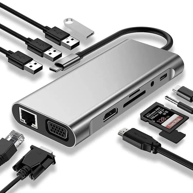 11-in-1 USB-C Hub – HDMI 4K, VGA, Ethernet, Audio & 100W PD